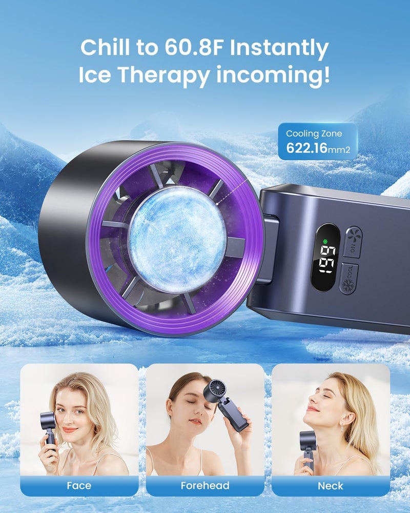 Kimguard Handheld Portable Turbo Fan with Ice Cooler, Speed (1-199) Rechargeable Personal Fan[20000 RPM] Small Pocket Fans for Travel/Outdoor/Home/Office, Purple - Image 2